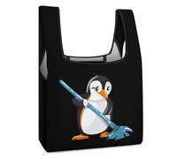 Borsa della spesa riutilizzabile divertente con pinguino delle pulizie stampato borse della spesa pieghevole lavabile tote leggera custodia con manico