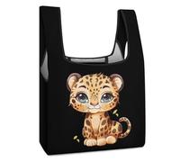 Borsa della spesa riutilizzabile divertente leopardo del fumetto stampato borse della spesa pieghevole lavabile Tote leggero sacchetto di stoccaggio con maniglia