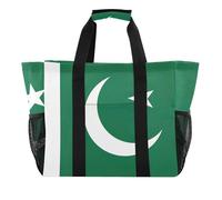 Borsa della spesa riutilizzabile per la cucina, borsa tote da spiaggia dei cartoni animati, borse utilità, borsa da piscina, borsa da barca alla moda grigia, Bandiera del Pakistan, 15.4 X 9.8 X 12.8