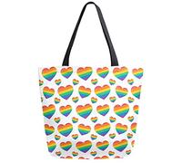Borsa della spesa riutilizzabile per la spesa riutilizzabile a strisce arcobaleno con cuore d'amore Borsa in tela grande borsa a tracolla lavabile pieghevole per donna