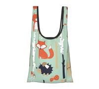Borsa della spesa riutilizzabile, pieghevole, lavabile, con stampa di orso, volpe, uccellino, albero, pieghevole, in un sacchetto, borsa per la spesa ecologica