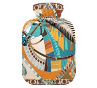 Borsa dell'acqua calda con cavallo blu e arancione con copertura morbida, borsa dell'acqua calda da 2 litri per crampi mestruali, crampi mestruali, crampi mestruali