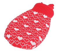 Borsa Dell'acqua Calda con Coperchio in Maglia, Borsa Dell'acqua Calda in Silicone Cartoon Love da 550 ml, Borsa Dell'acqua Calda a Tenuta Stagna per Crampi Mestruali(22x12cm-Rosso)