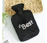 Borsa dell'acqua calda riempita d'acqua, borsa dell'acqua calda antideflagrante, palazzo caldo, cute carino, fodera in peluche, scaldamani-Nero Best 1000ML