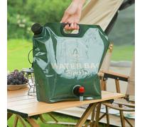 Borsa dell'acqua pieghevole da 9 l, con materiale composito, a prova di perdite e resistente alle forature, rubinetto rotante regolabile e supporto stabile per escursioni (9 l, verde militare)