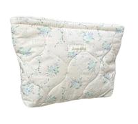 Borsa di grande capacità per la ragazza delle donne borsa per il trucco trapuntata per la bellezza Borsa cosmetica portatile di grande capacità, Fiori blu.
