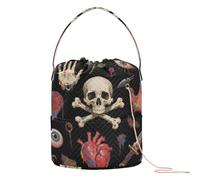 Borsa di immagazzinaggio del filato del cranio della rosa rossa gotica con i fori Borse di progetto all'uncinetto per maglieria strumenti articoli para tejer
