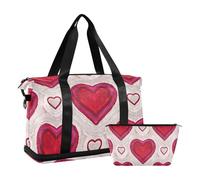 Borsa di notte variopinta rossa della pesca del cuore retrò delle borse di notte con la borsa da toilette per il viaggio impermeabile, Retro cuore pesca rosso colorato, 1 size