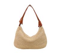 Borsa di paglia alla moda con blocco di colore borsa casual con manico superiore borsa leggera e spaziosa per le vacanze borsa di paglia a due vie, Marrone, One Size