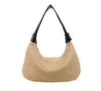 Borsa di paglia alla moda con blocco di colore borsa casual con manico superiore borsa leggera e spaziosa per le vacanze borsa di paglia a due vie, Nero , One Size