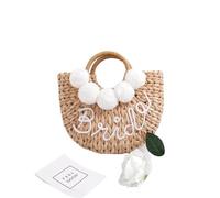 Borsa di paglia personalizzata da sposa regalo per doccia nuziale mezza luna semplice borsa di paglia portatile idee regalo per feste di nozze Borsa da spiaggia estiva, bianco, Taglia unica