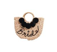 Borsa di paglia personalizzata da sposa regalo per doccia nuziale mezza luna semplice borsa di paglia portatile idee regalo per feste di nozze Borsa da spiaggia estiva, Nero , Taglia unica