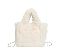 Borsa Di Peluche Borsa tote in peluche da donna hobo morbida a tracolla moda tinta unita a soffice di grande capacità for l'autunno inverno(White)