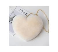 Borsa Di Peluche Borse a forma di cuore da donna alla moda a tracolla in pelliccia sintetica carina Borsa a portafoglio a a catena in peluche(Beige)