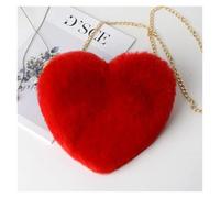 Borsa Di Peluche Borse a forma di cuore da donna alla moda a tracolla in pelliccia sintetica carina Borsa a portafoglio a a catena in peluche(Red)