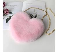 Borsa Di Peluche Borse a forma di cuore da donna alla moda a tracolla in pelliccia sintetica carina Borsa a portafoglio a a catena in peluche(Light Pink)
