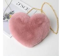Borsa Di Peluche Borse a forma di cuore da donna alla moda a tracolla in pelliccia sintetica carina Borsa a portafoglio a a catena in peluche(Rubber red)