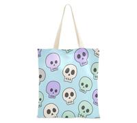 Borsa di tela blu del cranio del fumetto con manici per le donne con tasche con manici riutilizzabile tela Tote Bulk regalo di nozze