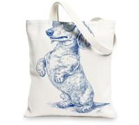 Borsa di tela di canapa del bassotto, borse della spesa riutilizzabili degli animali carini, borse leggere blu di arte del cane 33x15 pollici