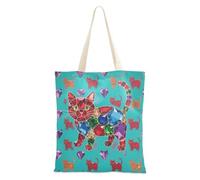 Borsa di tela di canapa del gatto della pietra preziosa colorata con le maniglie riutilizzabile Tote Bag Sacchetto della spesa per l'amico Bolsa de lona