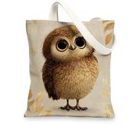 Borsa di tela di canapa del gufo sveglio, borse della spesa riutilizzabili del modello dell'annata dell'animale del modello, borse di tela della spalla lavabili leggere, Marrone, 13x15 Inch