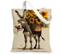Borsa di tela di canapa di girasole, borse della spesa riutilizzabili di disegno floreale dell'artista borse della spesa della spesa, borse di tela della cinghia della spalla, Beige, 13x15 Inch