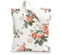 Borsa di tela di canapa floreale, elegante borsa della spesa riutilizzabile del modello del fiore dell'annata, leggera lavabile della tela della spalla Ba, bianco, 13x15 Inch