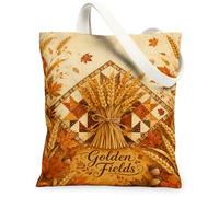 Borsa di tela di grano, borse di totalizzatore autunnali rustiche con foglie patchwork autunnali autunnali del mercato dorato 33 x 38 cm