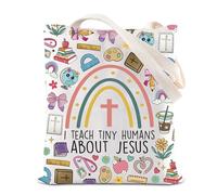 Borsa di tela per insegnante religioso cristiano, dedica della Bibbia, regalo per insegnante, regalo per la scuola domenicale, regalo per la scuola I Teach Tiny Human About Gesù, Insegna Gesù Tote, 35