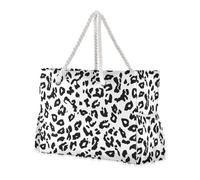 Borsa di totalizzatore a prova di sabbia con stampa leopardata bianca nera per lavoro con tasche laterali da donna con tasche con cerniera