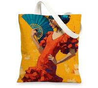 Borsa di totalizzatore artistica della tela, borse della spesa riutilizzabili sostenibili, borse gialle leggere della tracolla 13x15 pollici