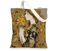 Borsa di totalizzatore artistica della tela, borse riutilizzabili d'annata, borse gialle leggere di lino della tracolla 13x15 pollici