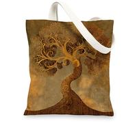 Borsa di totalizzatore artistica della tela dell'albero, borse della spesa riutilizzabili ecologiche, borse leggere della tracolla di Brown 13x15 pollici