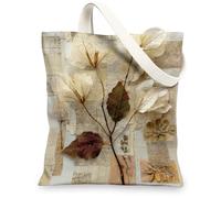 Borsa di totalizzatore botanica della tela, borse della spesa riutilizzabili ecologiche, borse a tracolla leggere di stile dell'annata, Crema, 13x15 Inch