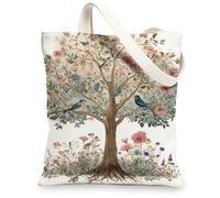Borsa di totalizzatore botanica della tela, borse riutilizzabili d'annata, borse ecologiche leggere della tracolla di lino, bianco, 13x15 Inch