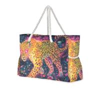 Borsa di totalizzatore da donna a prova di sabbia gialla del leopardo con le borse laterali delle tasche per il lavoro per la spiaggia & la scuola