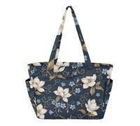 Borsa di totalizzatore del fiore bianco blu con il supporto della tazza, borsa di totalizzatore di viaggio