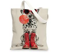 Borsa di totalizzatore della tela dalmata, borse riutilizzabili divertenti della drogheria, borse rosse leggere della tracolla, Rosso, 13x15 Inch