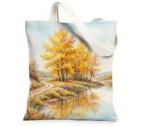 Borsa di totalizzatore della tela degli alberi, borsa della spesa gialla della caduta del percorso dell'acqua della natura dell'acquerello 33x38 pollici