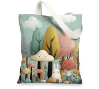 Borsa di totalizzatore della tela degli animali del bosco, borse della spesa riutilizzabili ecologiche, borse portatili leggere di tema della natura, Verde acqua, 13x15 Inch