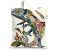 Borsa di totalizzatore della tela dei camaleonti, borse riutilizzabili ecologiche della drogheria, borse floreali leggere della tracolla, Multicolore, 13x15 Inch