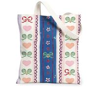 Borsa di totalizzatore della tela dei cuori floreali, borse riutilizzabili della drogheria del modello dell'arco dell'annata, borse di tela della tracolla lavabili leggere, Blu, 13x15 Inch