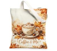 Borsa di totalizzatore della tela del caffè, piccola borsa di totalizzatore marrone autunnale della tazza delle foglie autunnali piccola 33x38 pollici, Marrone, 13x15 Inch
