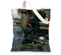 Borsa di totalizzatore della tela del cane da pesca, borse della drogheria riutilizzabili artistiche, borse nere leggere di lino della tracolla 33x38 pollici