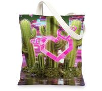 Borsa di totalizzatore della tela del cuore del cactus, borse riutilizzabili della drogheria, borse ecologiche leggere della tracolla, Verde, 13x15 Inch