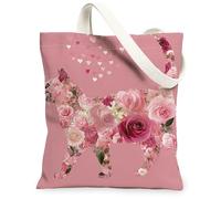 Borsa di totalizzatore della tela del gatto floreale, borse riutilizzabili della drogheria del modello elegante del fiore, borse di tela della tracolla lavabili leggere F, Pesca, 13x15 Inch