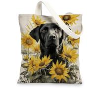 Borsa di totalizzatore della tela del girasole, borse della drogheria riutilizzabili dell'annata, borse nere leggere della cinghia della spalla di lino 33x38 pollici