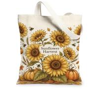 Borsa di totalizzatore della tela del girasole, borse di totalizzatore estetiche naturali rustiche di giallo di caduta delle zucche 13x15 pollici, Giallo, 13x15 Inch