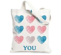 Borsa di totalizzatore della tela del modello del cuore, borse della spesa riutilizzabili leggere ed eleganti, per San Valentino, con tracolla lavabile, bianco, 13x15 Inch