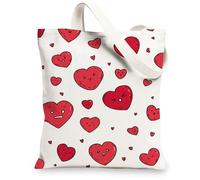 Borsa di totalizzatore della tela del modello sveglio del cuore, borse riutilizzabili rosse della drogheria, borse della spesa quotidiane leggere, Rosso, 13x15 Inch
